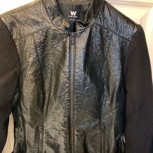 Black crinkle patent leather jacket size 8